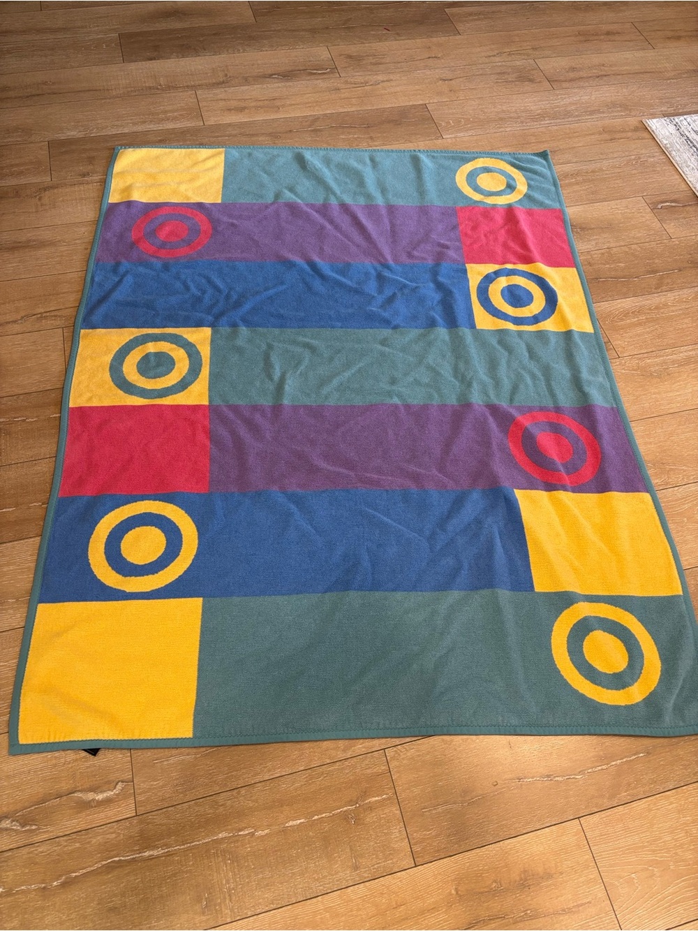 VTG Ibena Germany Geometric Throw Blanket Reversible MCM Blue Yellow Red